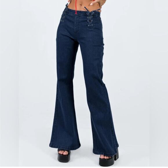 Princess Polly Tie Waist Flare Jeans Size 8 - Picture 1 of 11